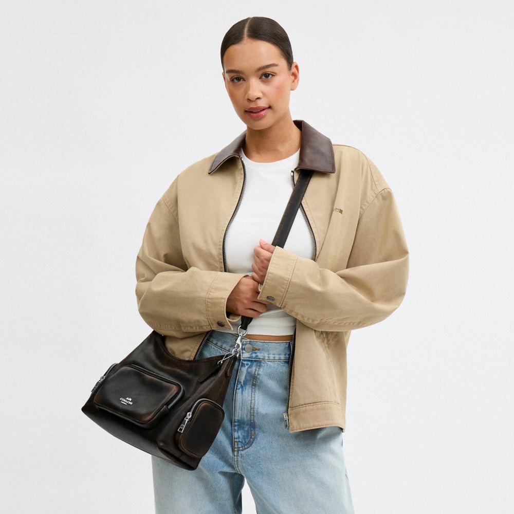 LAUREL SHOULDER BAG WITH POCKETS IN LOVED LEATHER