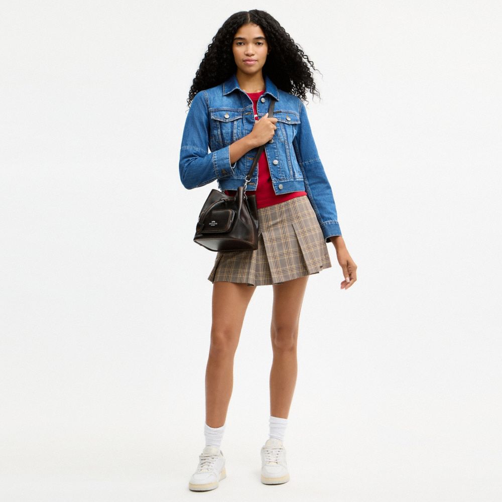 ROWAN BUCKET BAG WITH POCKET IN LOVED LEATHER