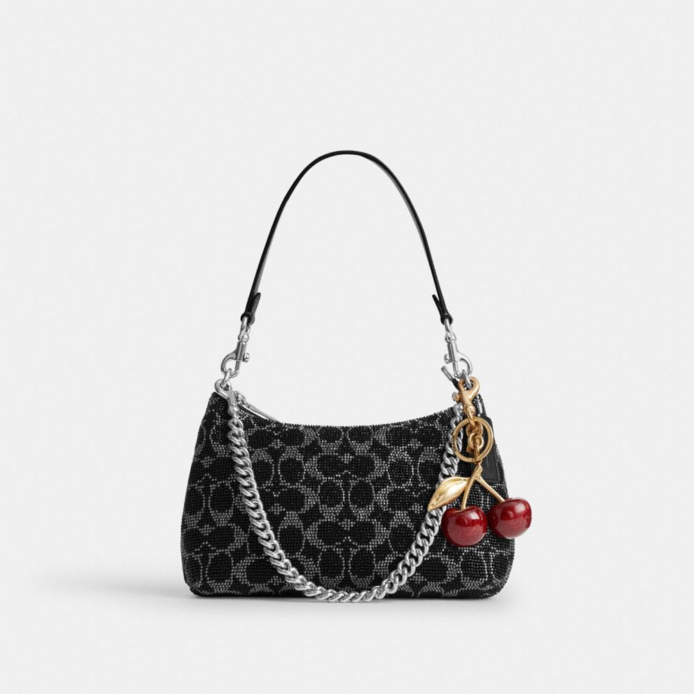 TERI SHOULDER BAG IN SIGNATURE BEADED SATIN