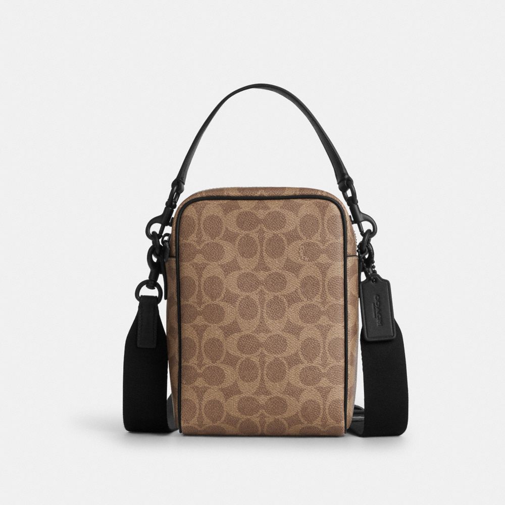 COACH&reg;,Tristan Crossbody Bag 14 In Signature Canvas,Canvas,Leather,Recycled Polyester,Crossbody,Logo,Convertible,Sustainab...,Matte Black/Tan Black