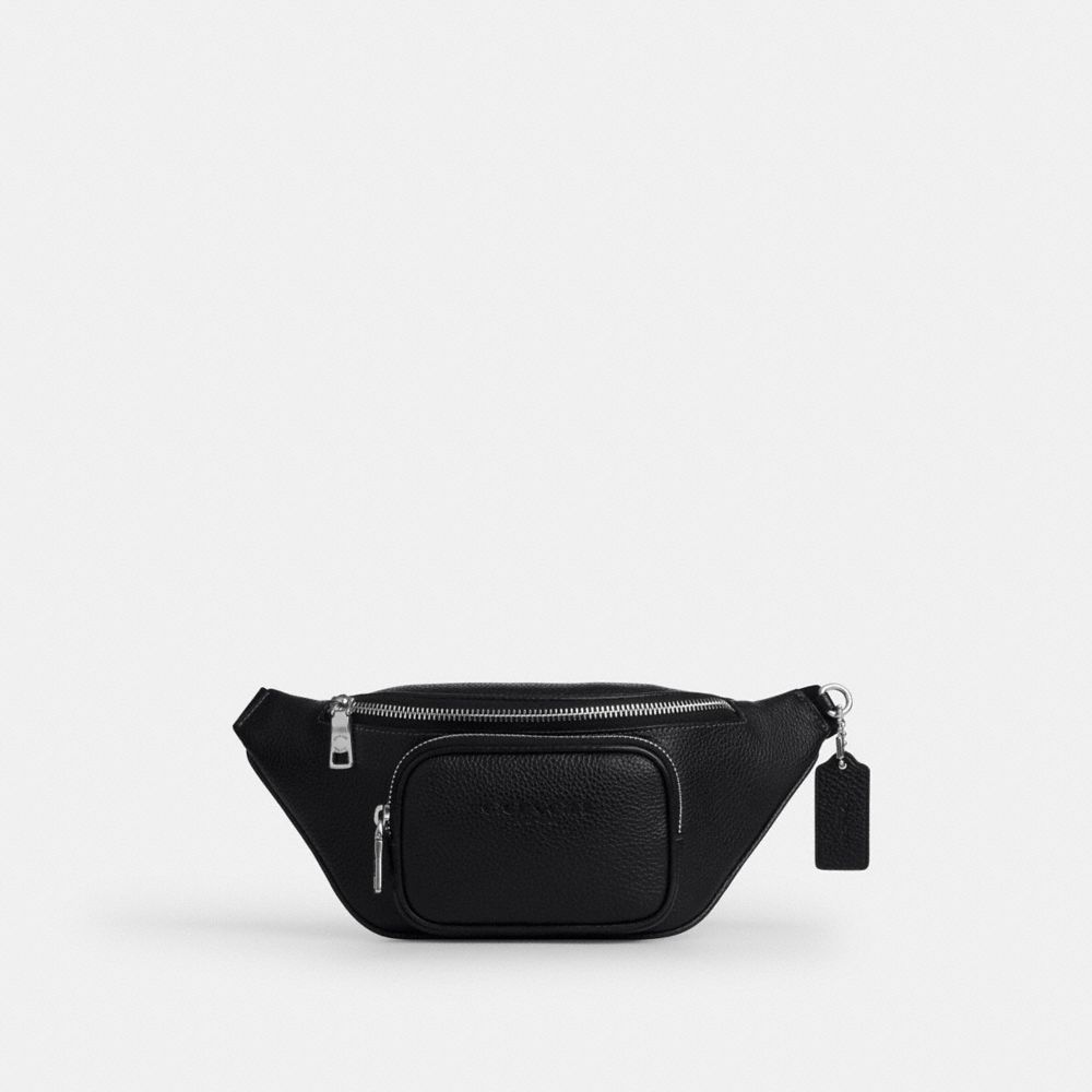 COACH&reg;,Travis Belt Bag 30,Polyester,Leather,Recycled Polyester,Metal Material,Logo,Adjustable,Durable Fabric,Silver Metal,...,Black,Front View
