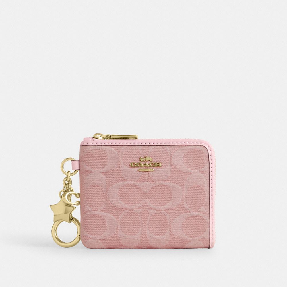 Small Corner Zip Wallet In Signature Denim With Charms | Coach New
