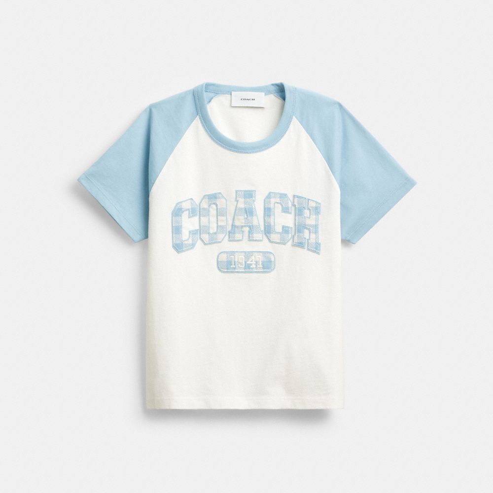 GINGHAM SPORTY RAGLAN T-SHIRT IN ORGANIC COTTON