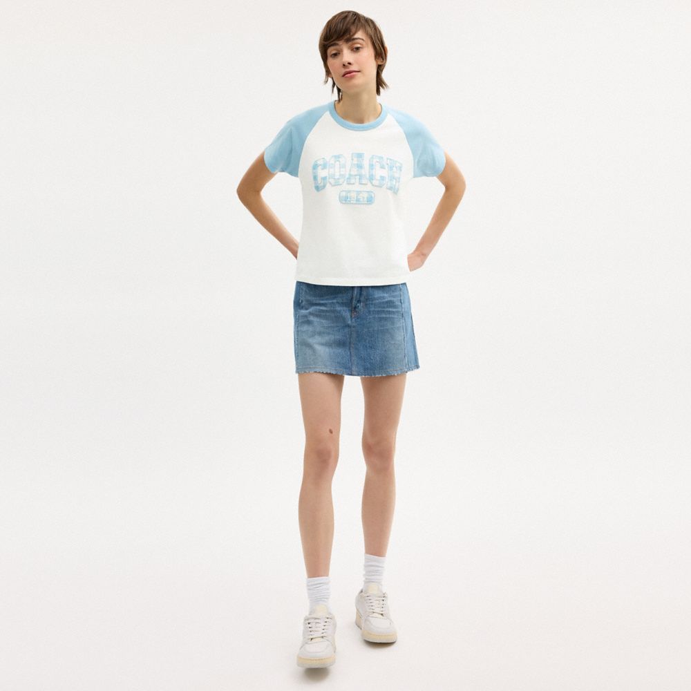 GINGHAM SPORTY RAGLAN T-SHIRT IN ORGANIC COTTON