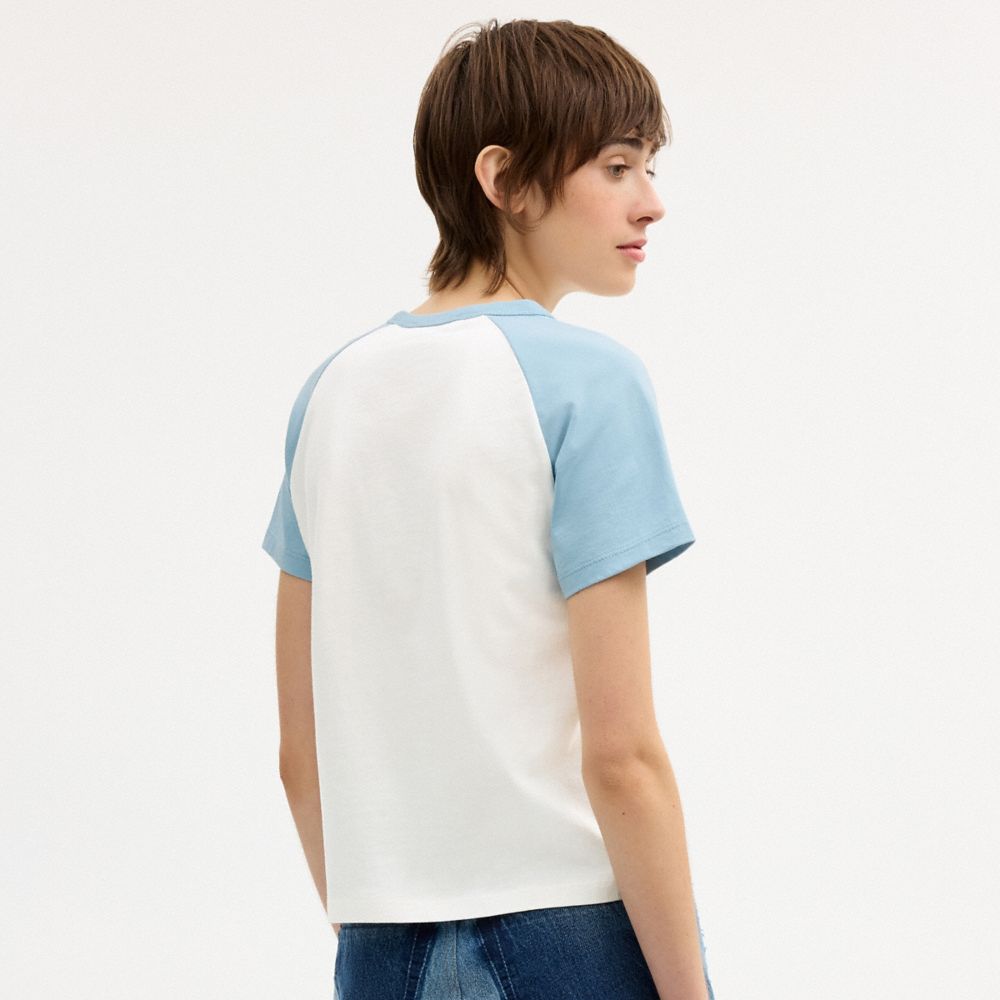 GINGHAM SPORTY RAGLAN T-SHIRT IN ORGANIC COTTON