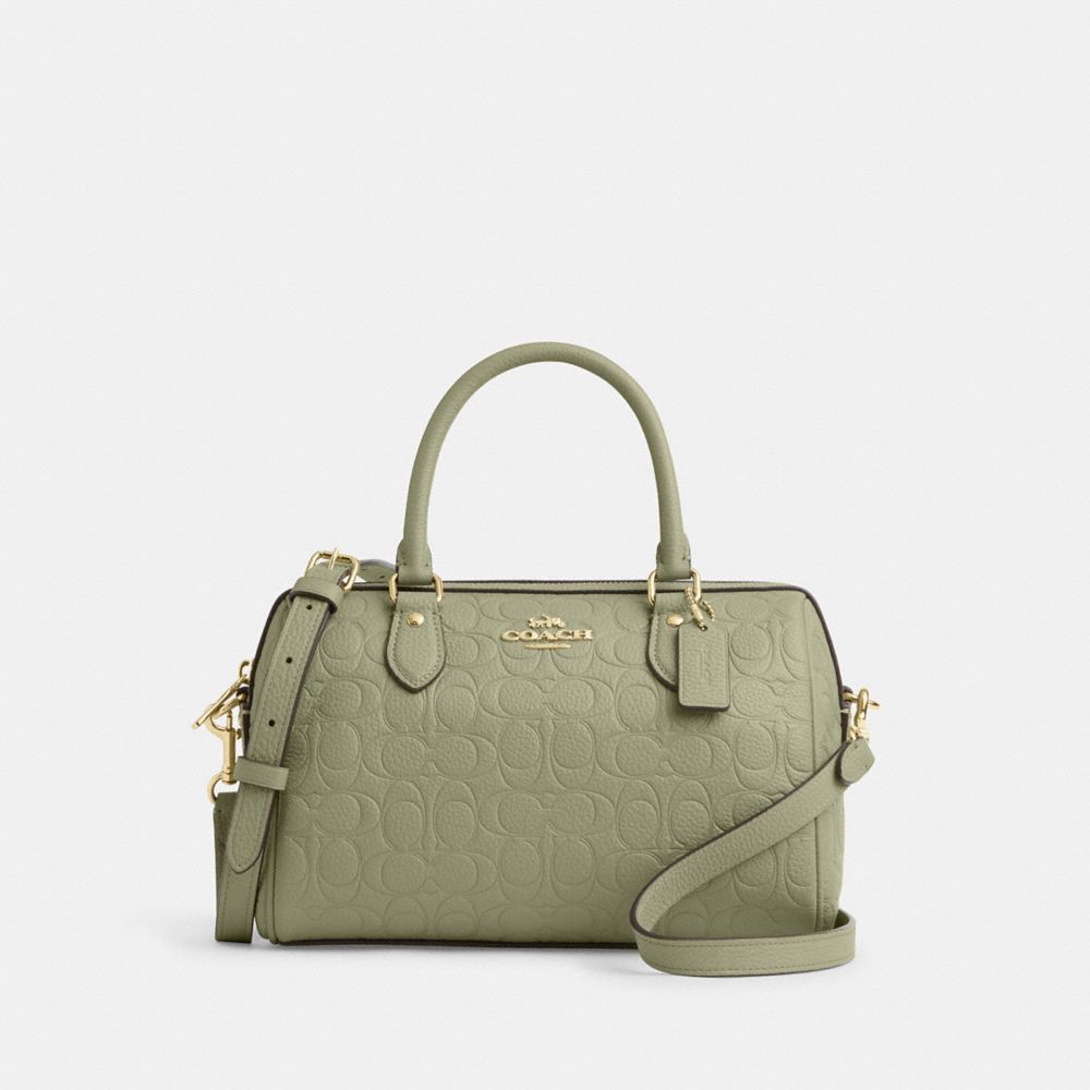 COACH CEW03 Rowan Satchel Bag In Signature Leather GOLD/PISTACHIO