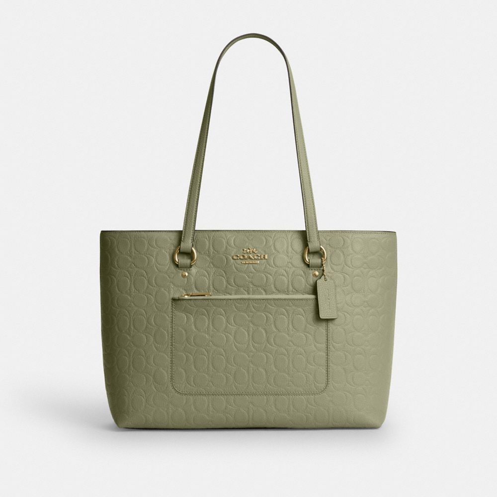 Station Tote Bag In Signature Leather - CEW04 - Gold/Pistachio