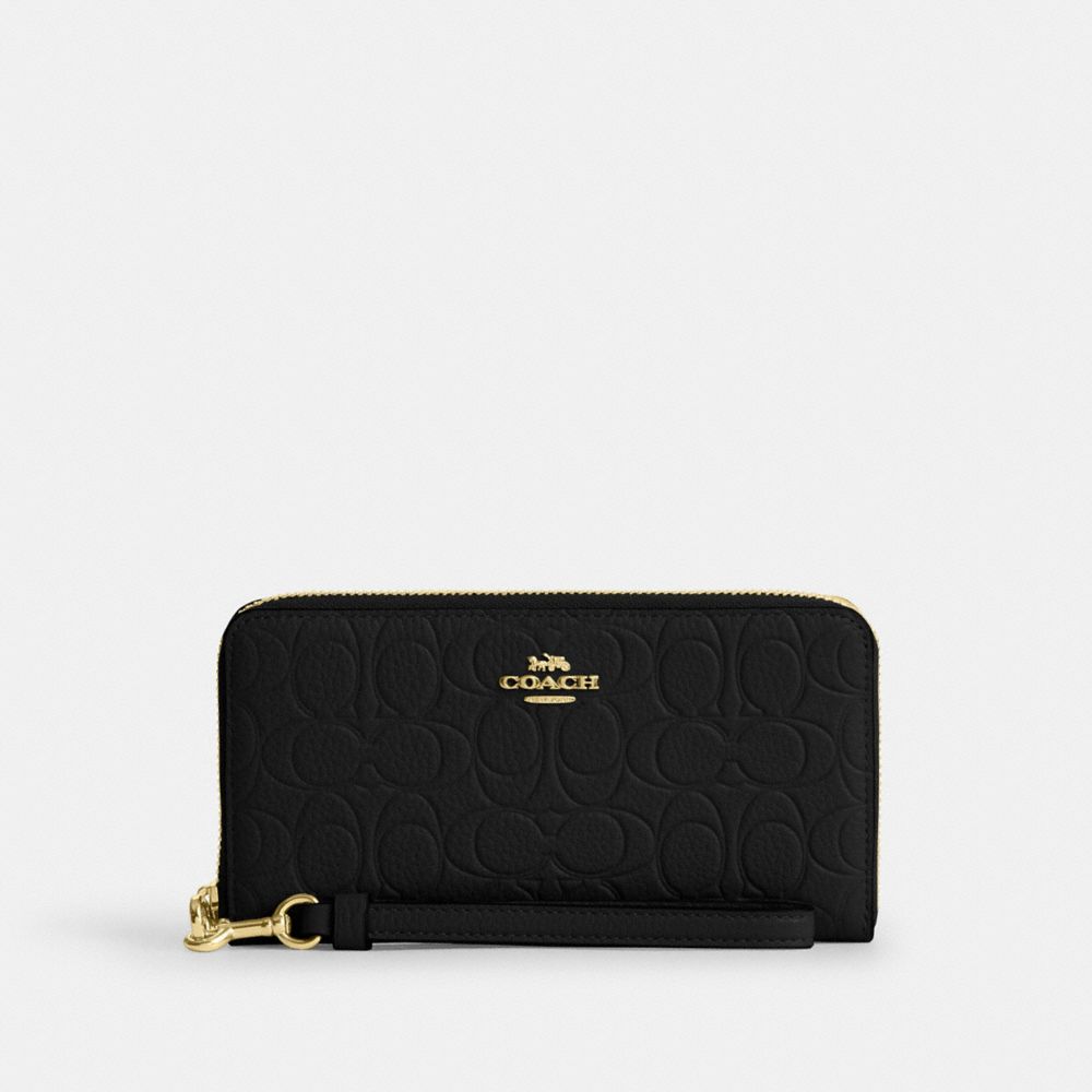 Long Zip Around Wallet In Signature Leather - CEW21 - Gold/Black