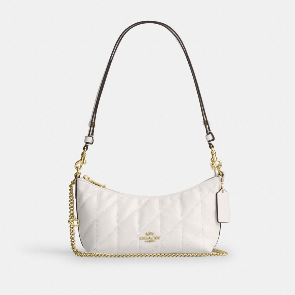 COACH&reg;,Caitlin Shoulder Bag With Quilting And Charm,Recycled Polyester,Leather,Shoulder Bag,Metal Material,Metal,Logo,Sust...,Gold/Chalk