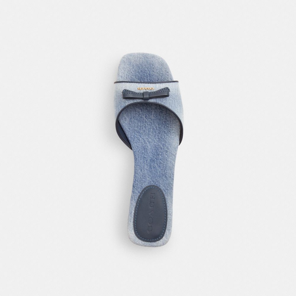 BOW KITTEN HEEL SANDAL IN LOVED DENIM