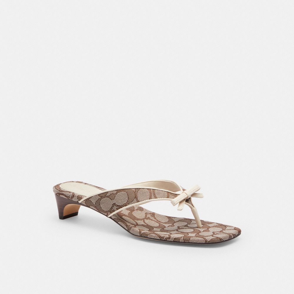 Bow Thong Kitten Heel In Signature Jacquard - CEX83 - Oak/Chalk