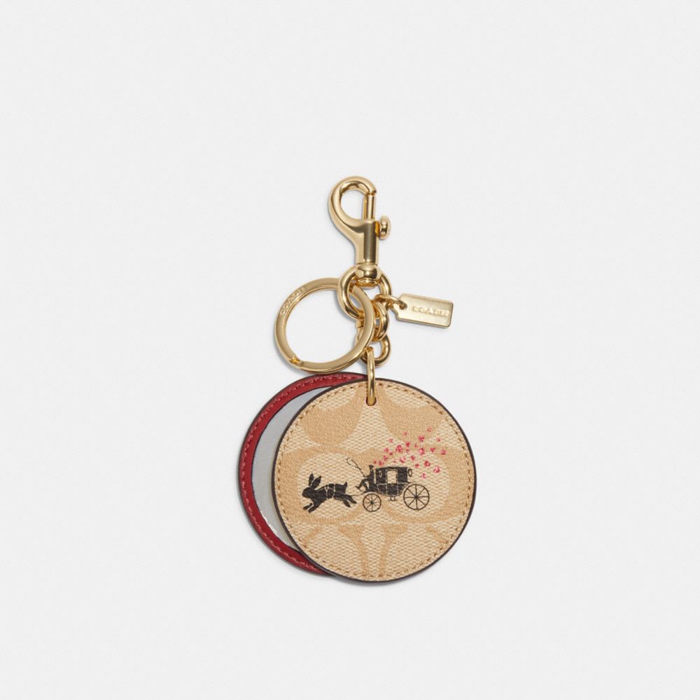 Lunar New Year Mirror Bag Charm In Signature Canvas With Rabbit And Carriage - CF002 - Gold/Light Khaki Multi