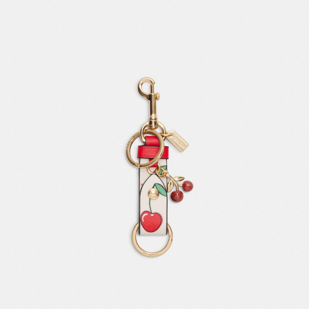 Trigger Snap Bag Charm With Heart Cherry Print - CF005 - Gold/Chalk Multi