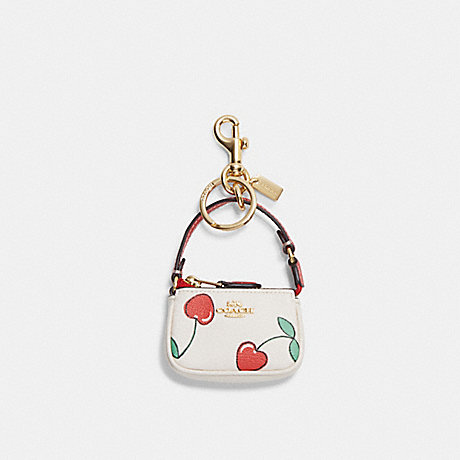 COACH CF006 Mini Nolita Bag Charm With Heart Cherry Print Gold/Chalk-Multi