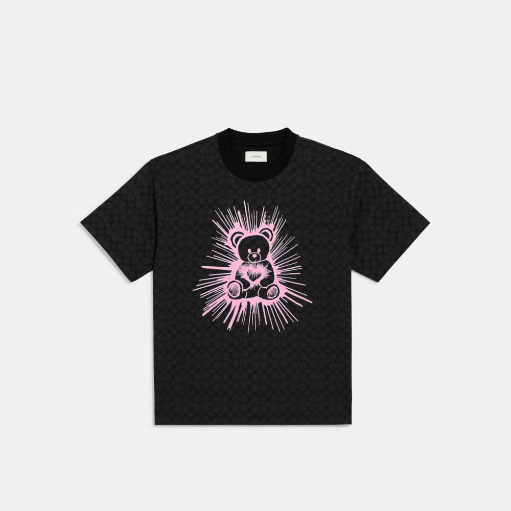COACH CF048 Rave Bear T Shirt In Organic Cotton Black