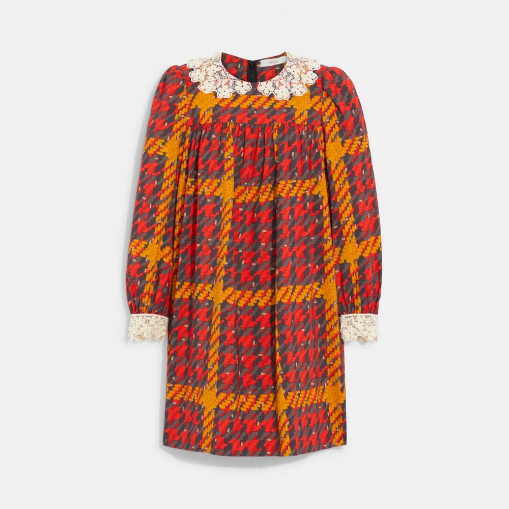 COACH CF059 Plaid Babydoll Dress Red Multi