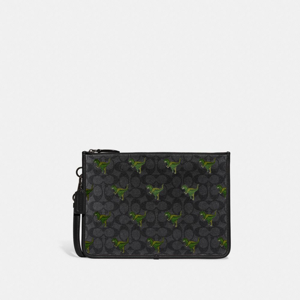 COACH CF063 Charter Pouch In Signature Canvas With Rexy Print Charcoal/Black