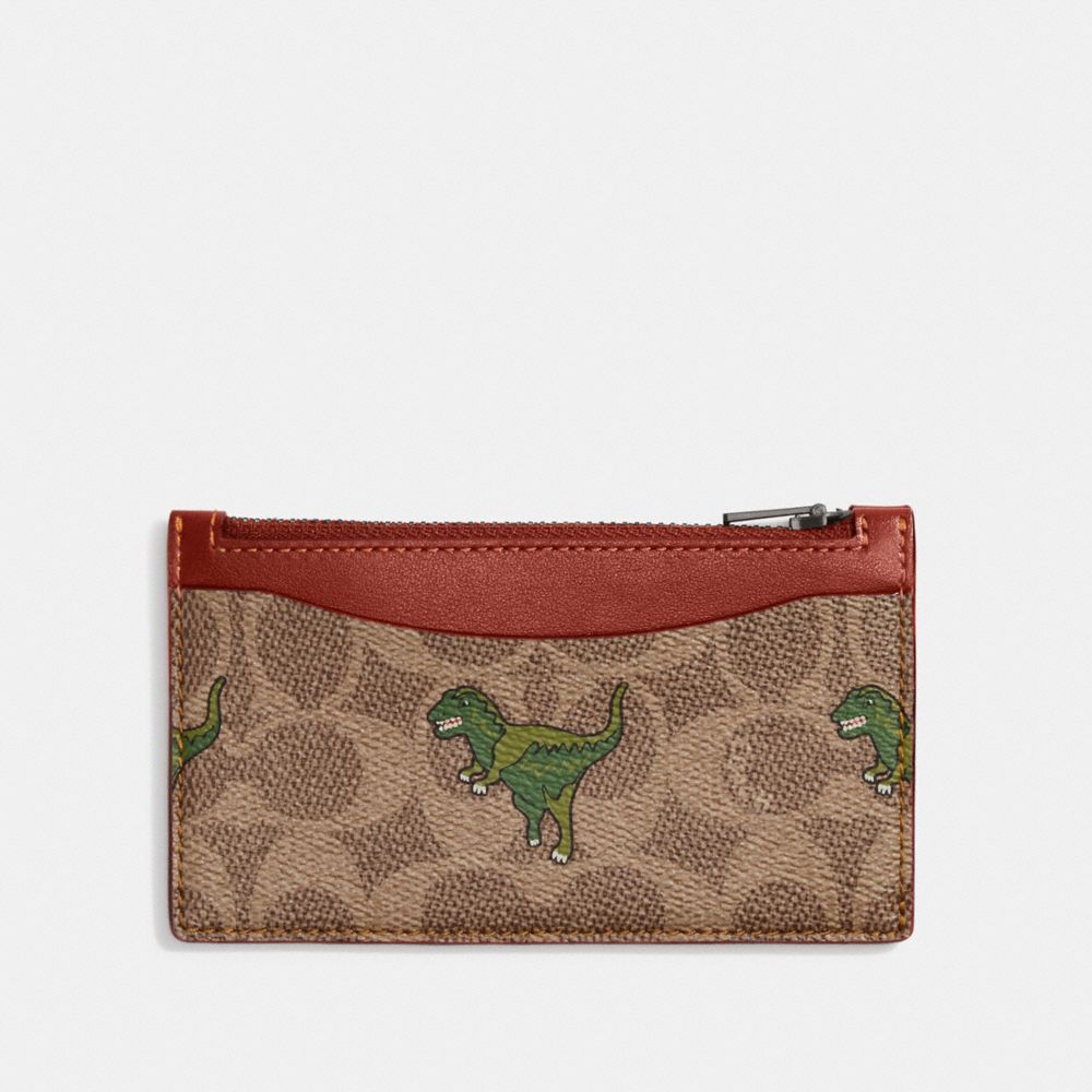 CF065 - Zip Card Case In Signature Canvas With Rexy Print Tan/Rust