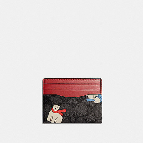 COACH CF069 Slim Id Card Case In Signature Canvas With Polar Bear Print Black-Antique-Nickel/Charcoal/Ivory-Multi