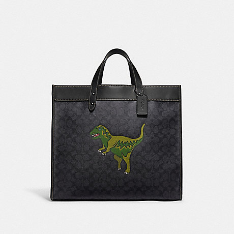 COACH CF077 Field Tote 40 In Signature Canvas With Rexy Charcoal