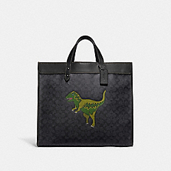 COACH CF077 Field Tote 40 In Signature Canvas With Rexy CHARCOAL