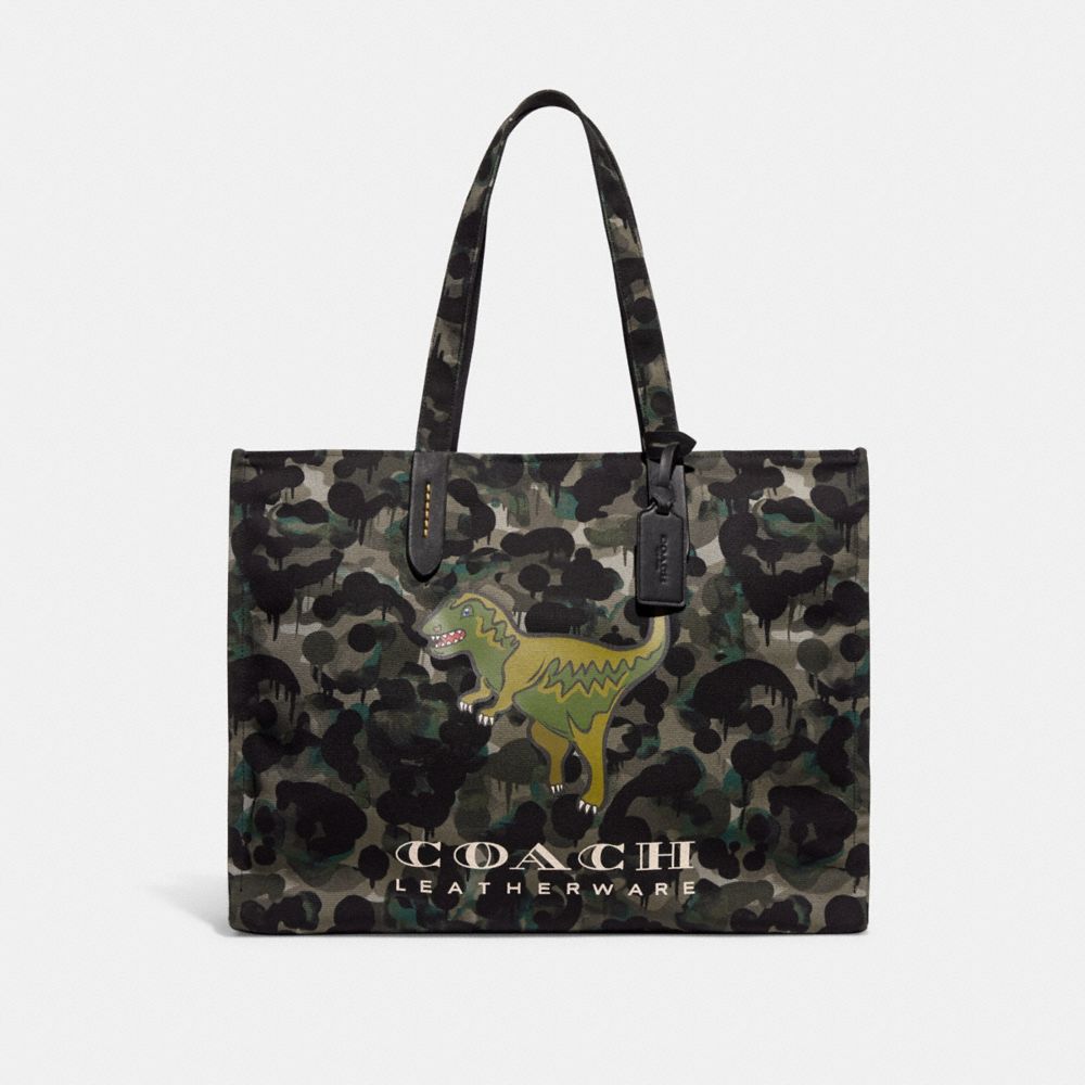 COACH CF079 100 Percent Recycled Canvas Tote 42 With Camo Print And Rexy GREEN CAMO