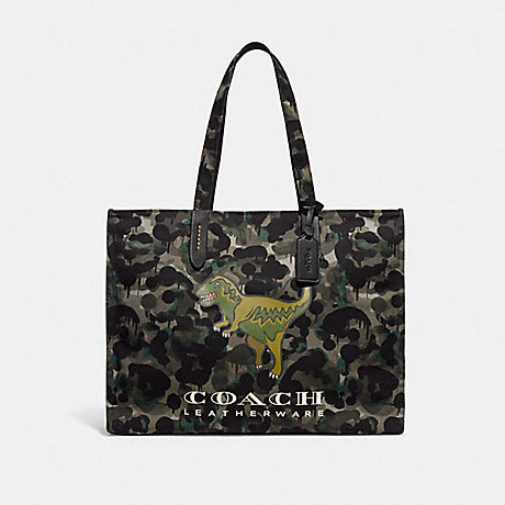 COACH CF079 100 Percent Recycled Canvas Tote 42 With Camo Print And Rexy Green Camo