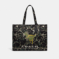 COACH CF079 100 Percent Recycled Canvas Tote 42 With Camo Print And Rexy GREEN CAMO