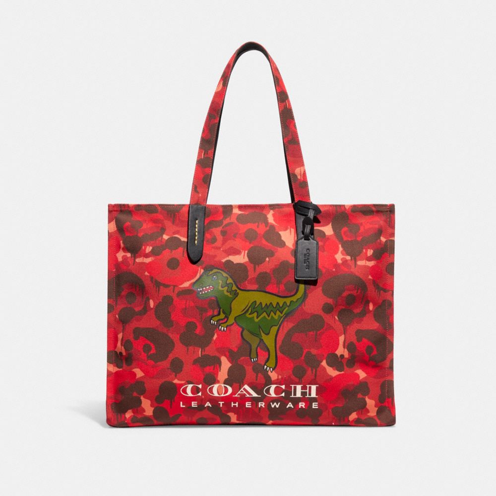 COACH CF079 100 Percent Recycled Canvas Tote 42 With Camo Print And Rexy Red Camo