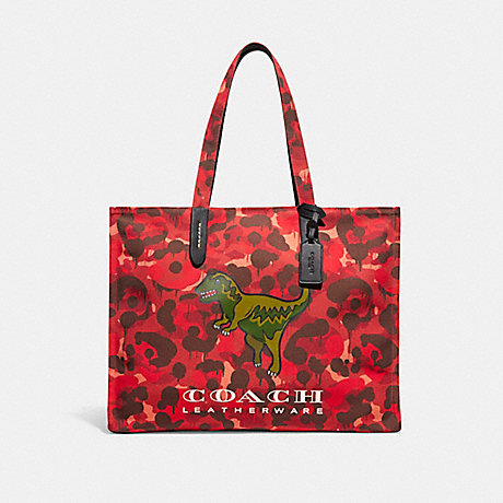 COACH CF079 100 Percent Recycled Canvas Tote 42 With Camo Print And Rexy Red-Camo