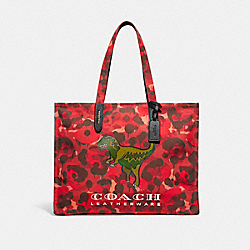 COACH CF079 100 Percent Recycled Canvas Tote 42 With Camo Print And Rexy RED CAMO