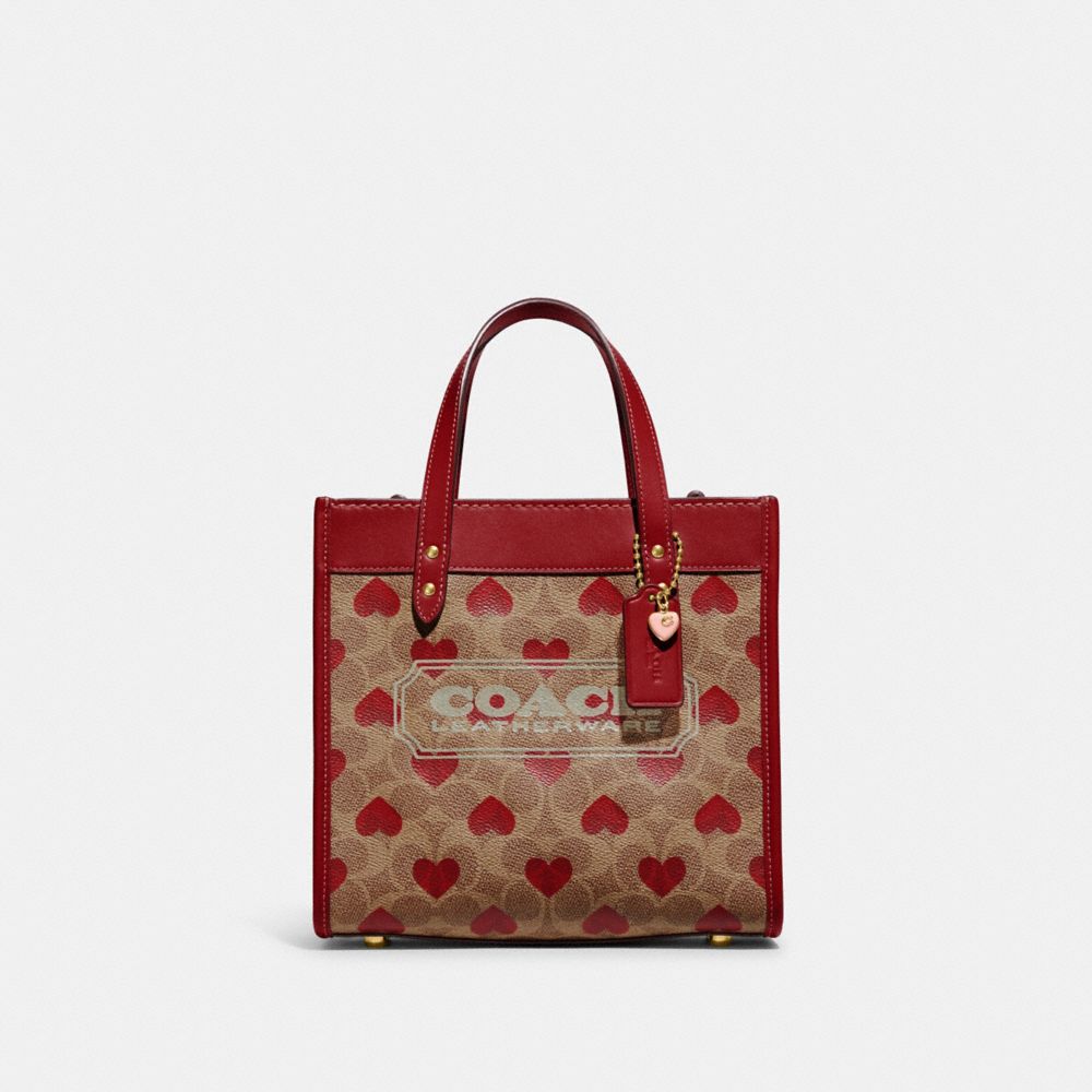 Field Tote 22 In Signature Canvas With Heart Print - CF127 - Brass/Tan Red Apple