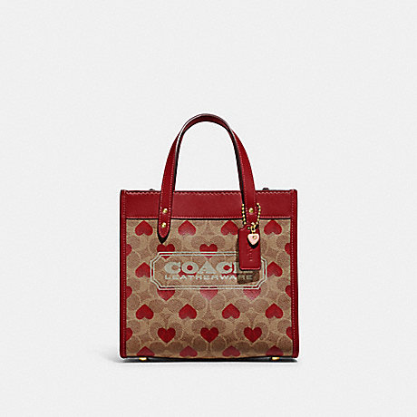 COACH CF127 Field Tote 22 In Signature Canvas With Heart Print Brass/Tan-Red-Apple