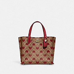 COACH CF129 Willow Tote 24 In Signature Canvas With Heart Print BRASS/TAN RED APPLE