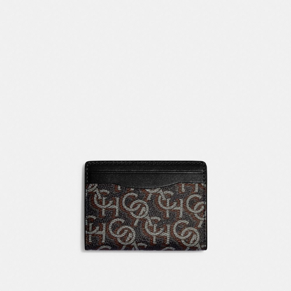 COACH CF133 Magnetic Card Case With Signature Monogram Print GUNMETAL/BLACK