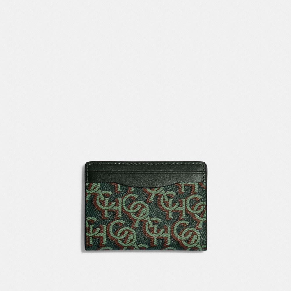 COACH CF133 Magnetic Card Case With Signature Monogram Print Gunmetal/Amazon Green