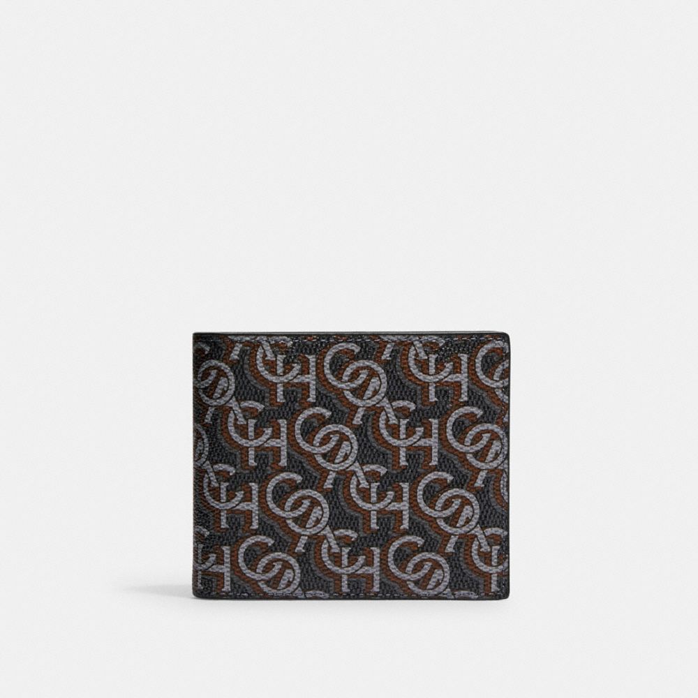 COACH CF134 3 In 1 Wallet With Signature Monogram Print GUNMETAL/BLACK