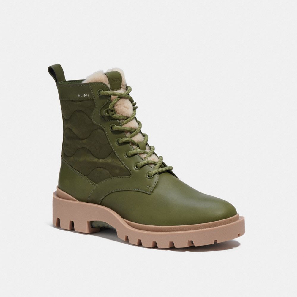 COACH CF141 Citysole Lace Up Boot With Shearling And Recycled Polyester Cactus