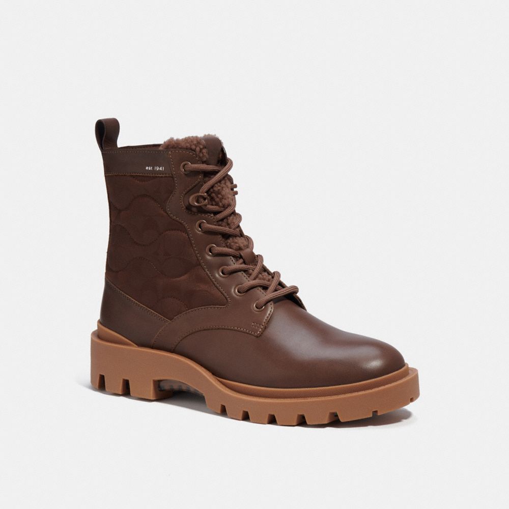 COACH CF141 Citysole Lace Up Boot With Shearling And Recycled Polyester Bison Brown
