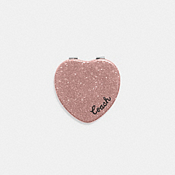 COACH CF153 Glitter Heart Compact SILVER/DUSTY ROSE