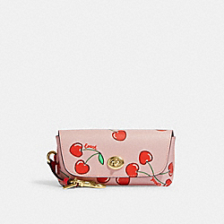 Sunglass Case With Heart Cherry Print - CF159 - Gold/Powder Pink Multi