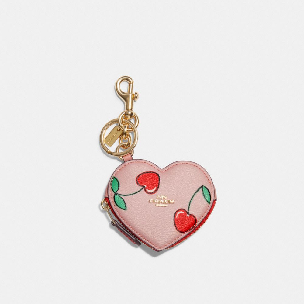 Heart Pouch With Heart Cherry Print - CF160 - Gold/Powder Pink Multi