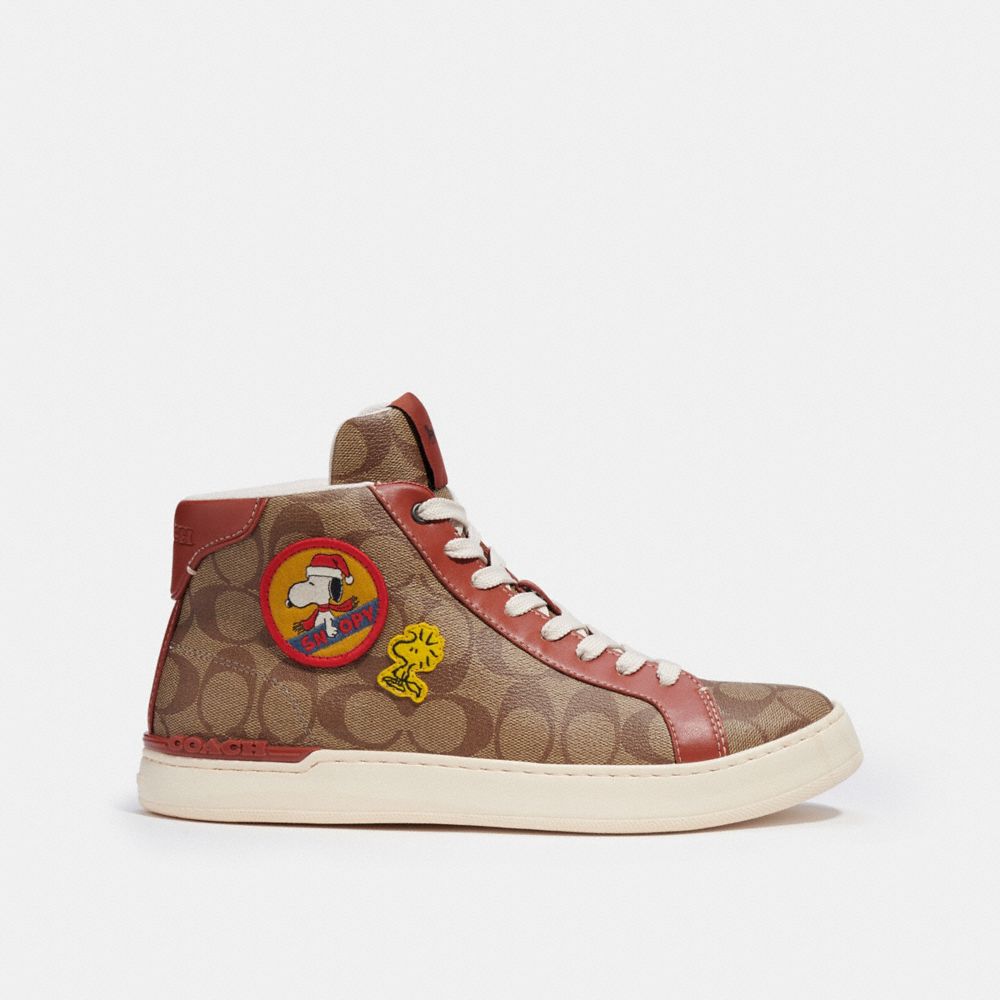 COACH X PEANUTS CLIP HIGH TOP SNEAKER IN SIGNATURE CANVAS WITH PATCHES