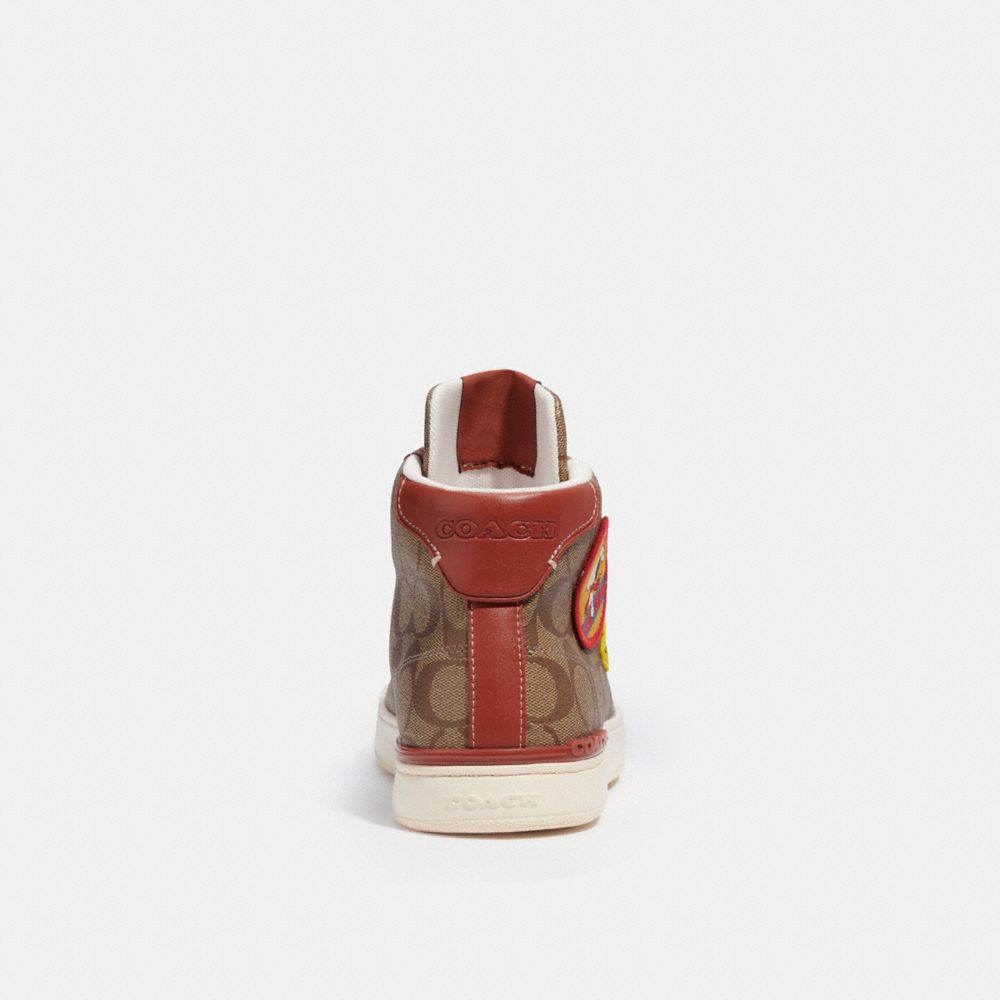 COACH X PEANUTS CLIP HIGH TOP SNEAKER IN SIGNATURE CANVAS WITH PATCHES