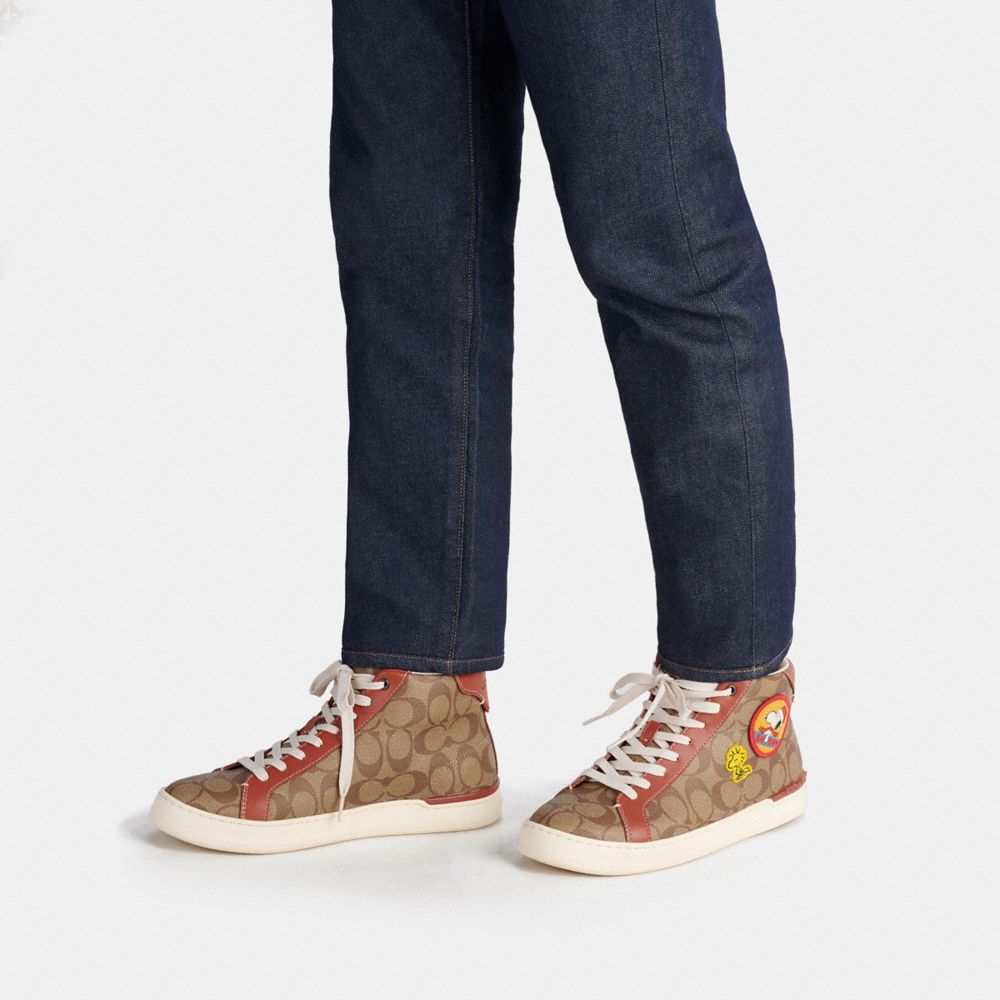 COACH X PEANUTS CLIP HIGH TOP SNEAKER IN SIGNATURE CANVAS WITH PATCHES