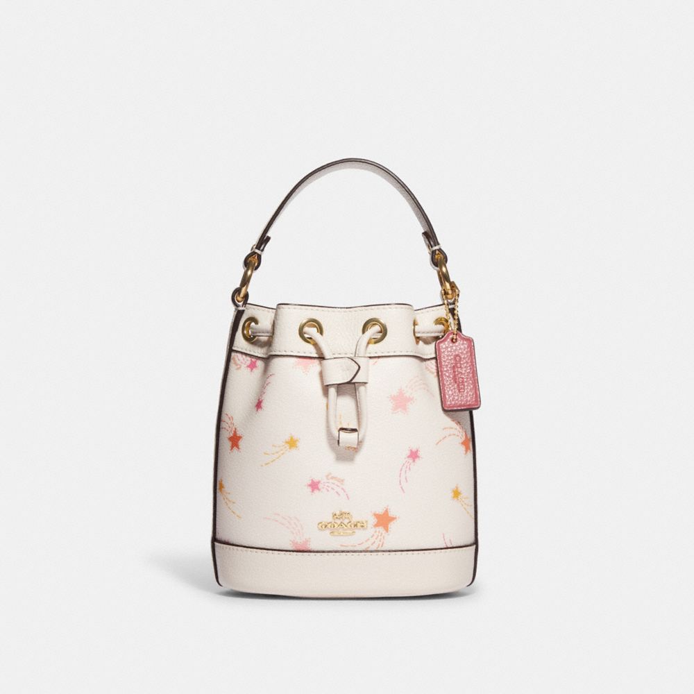 COACH CF165 Dempsey Drawstring Bucket Bag 15 With Shooting Star Print Gold/Chalk Multi