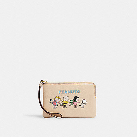 COACH CF213 Coach X Peanuts Corner Zip Wristlet With Snoopy And Friends Motif Gold/Ivory-Multi