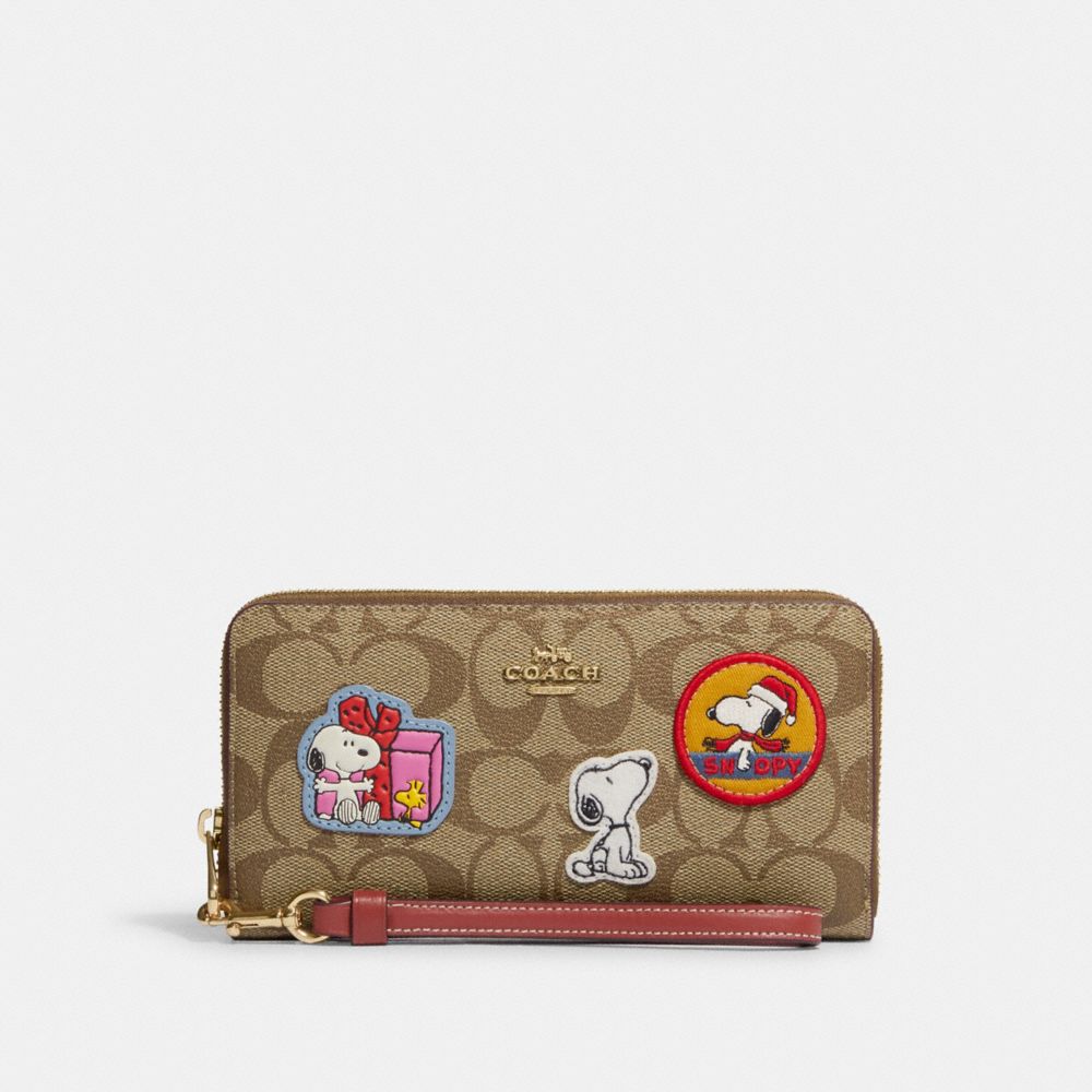 Coach X Peanuts Long Zip Around Wallet In Signature Canvas With Patches - CF218 - Gold/Khaki/Redwood Multi