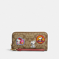 Coach X Peanuts Long Zip Around Wallet In Signature Canvas With Patches - CF218 - Gold/Khaki/Redwood Multi