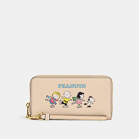 COACH CF219 Coach X Peanuts Long Zip Around Wallet With Snoopy And Friends Motif Gold/Ivory Multi